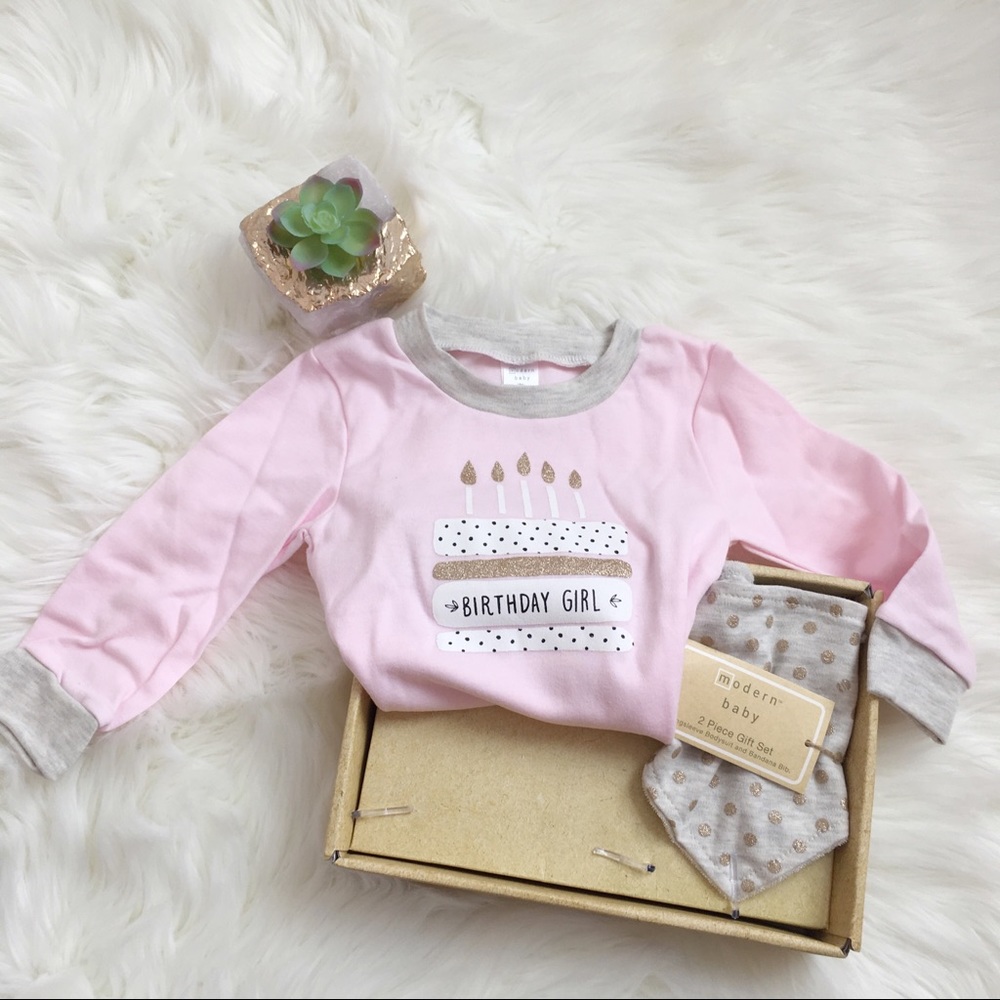 Birthday Girl Set with Bib by Modern Baby NIB